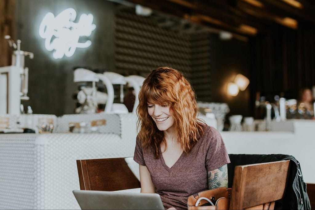 woman reading laptop